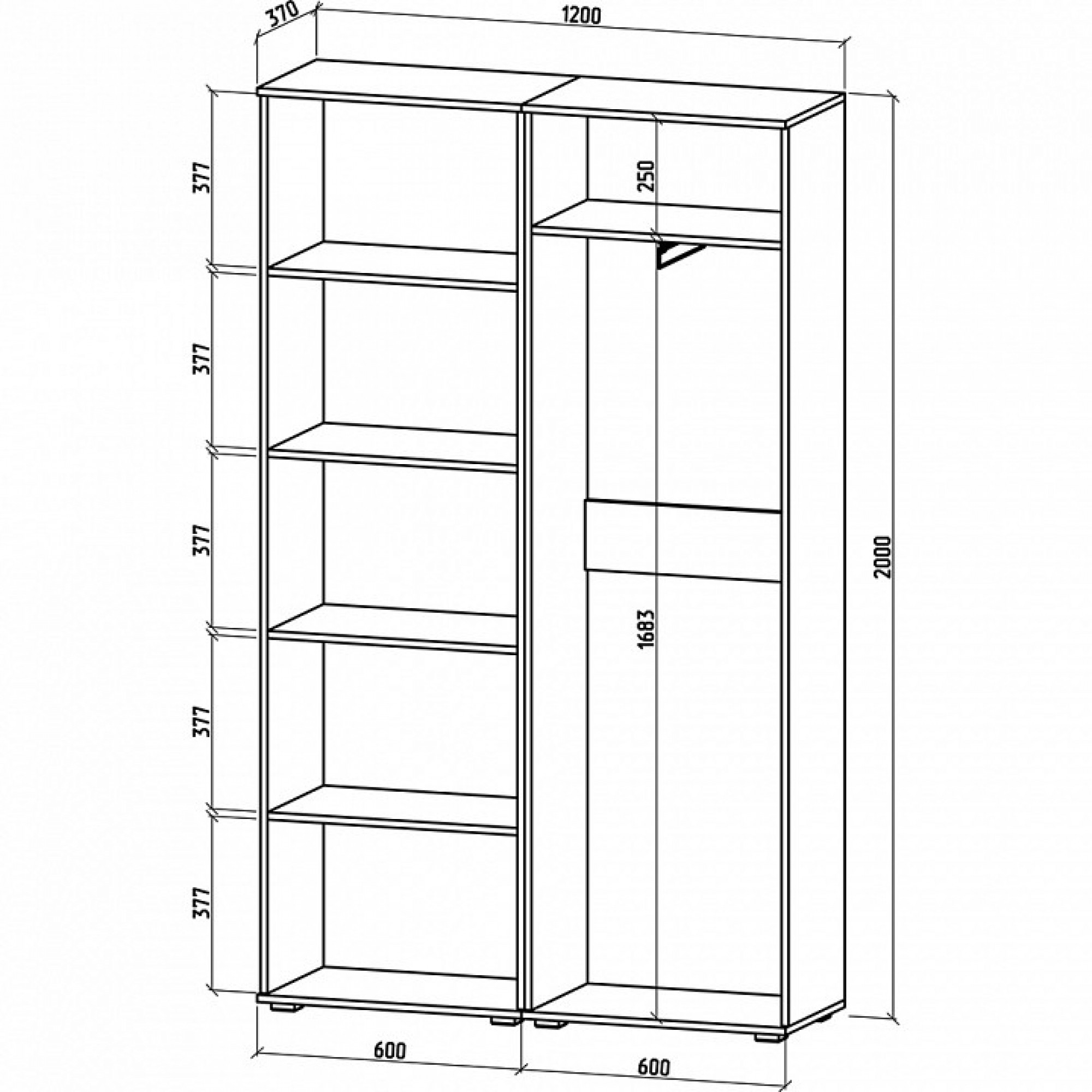 Шкаф платяной Тунис-7    MAS_SHT-7-DSB