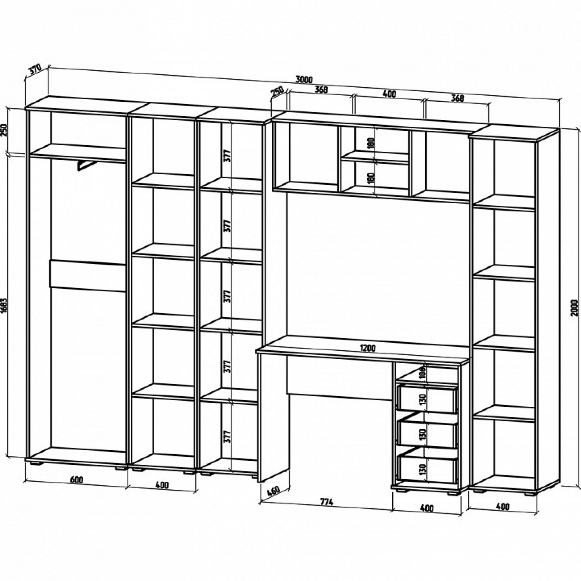 Стенка для детской Тунис-6    MAS_UGSHT-6-DSB