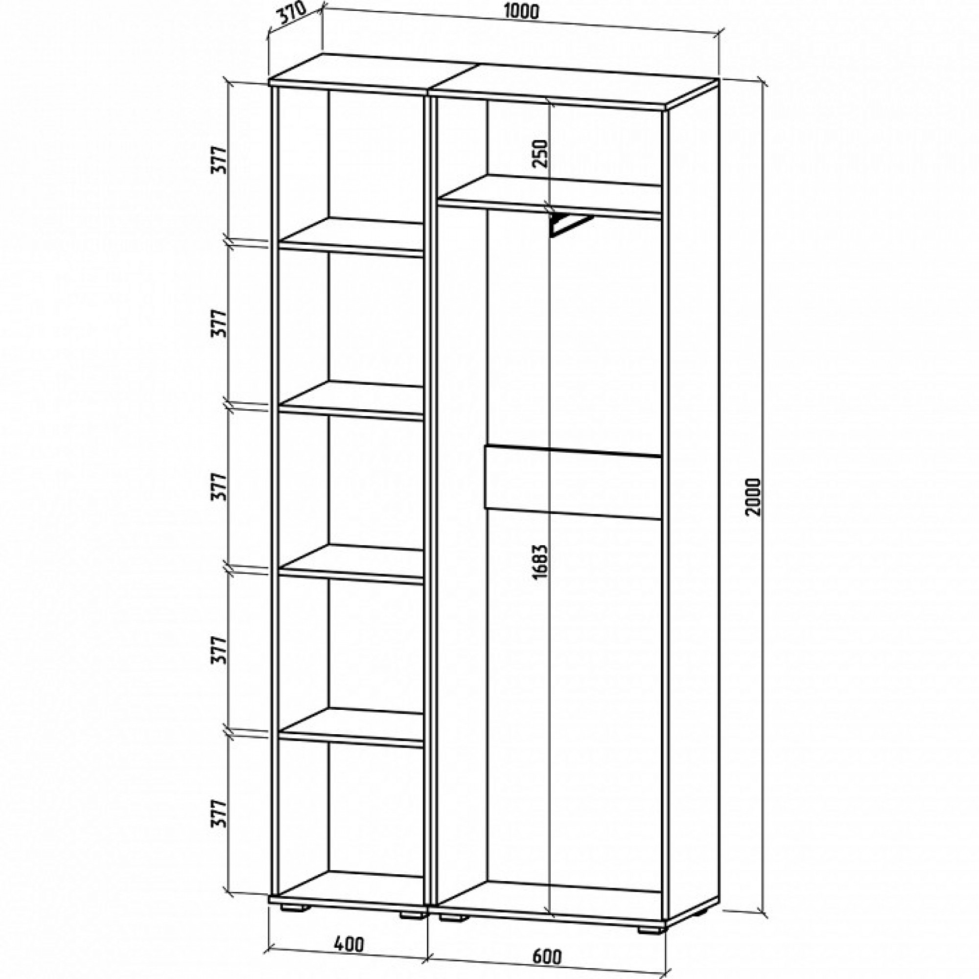 Шкаф платяной Тунис-6    MAS_SHT-6-DAT